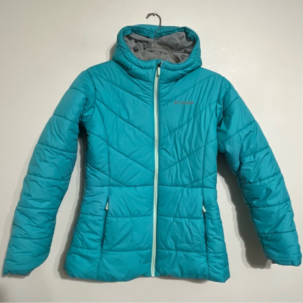 Columbia GIRLS Katelyn Crest Insulated Puffer Coat Jacket Aqua Blue XL 18/20